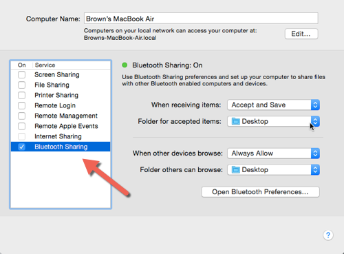 OS X Bluetooth Sharing