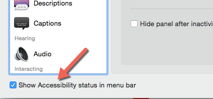 Accessibility in menu bar