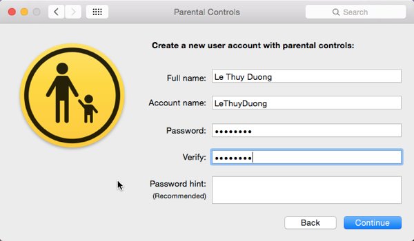 Set up new account on OS X