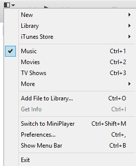 iTunes menu