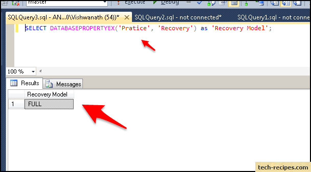 how to find sql sever recovery model method4