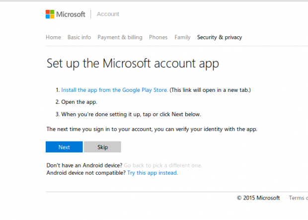 enable two factor authentication for microsoft account