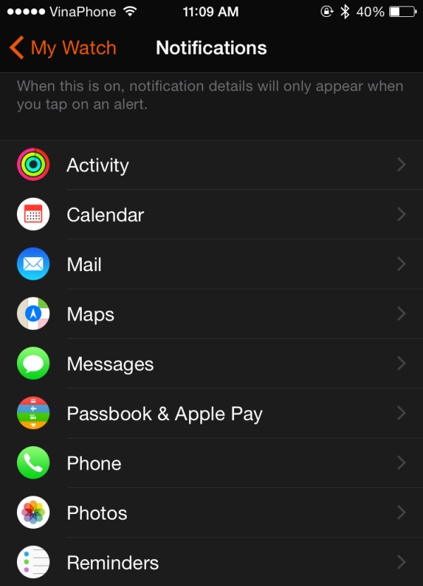 Apple Watch notification setting