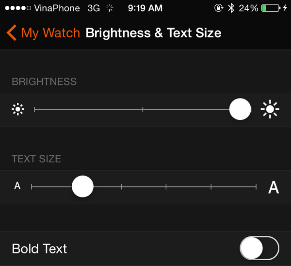 Brightness & Text Size Apple Watch