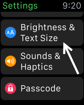 Apple Watch Brightness and Text Size setting