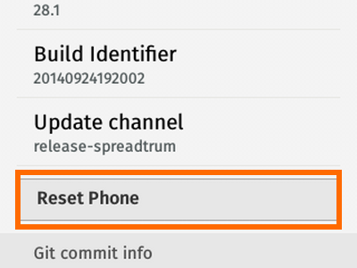Firefox OS - Settings - Device Information - Reset Phone