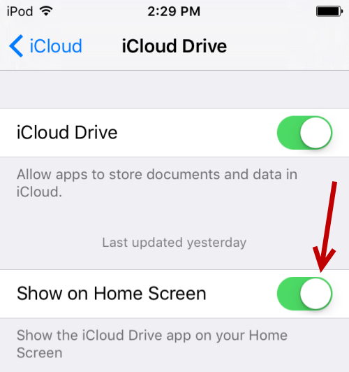 iCloud Drive show on home screen