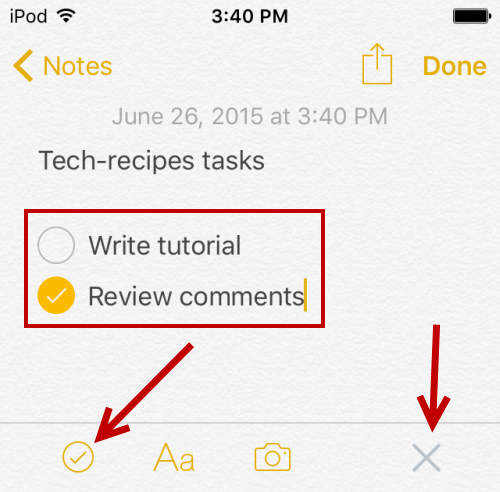 iOS add checklist to notes app