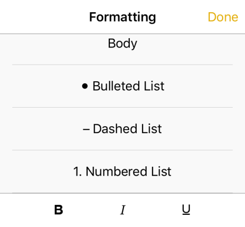 iOS notes change text formatting