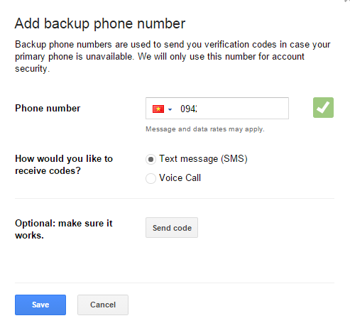 add backup numbers 2-step verification