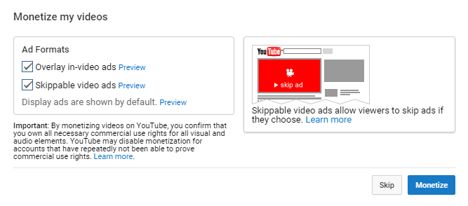 configure YouTube ad formats