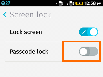 Firefox OS - Settings - Passcode Lock button