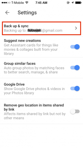 Google Photos Back up & sync