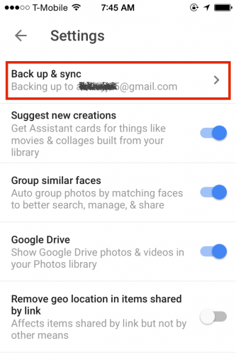 Google Photos Back up & sync