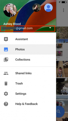 Google Photos Menu- Add Account