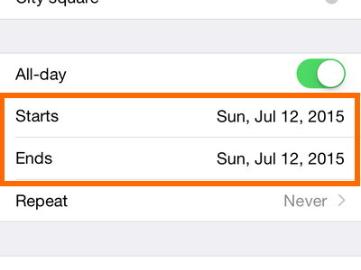 iPhone 6 - Calendar - Start and End Date