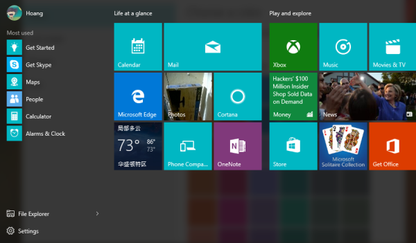 windows 10 start menu