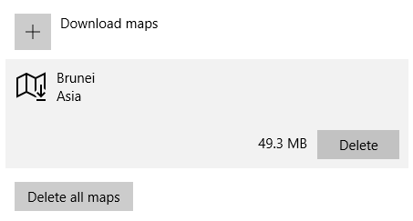 Windows 10 delete offline maps