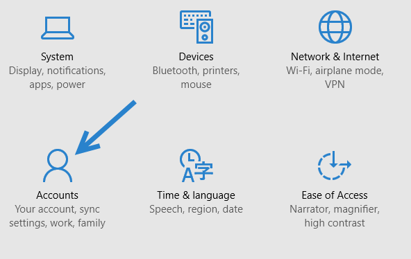 Windows 10 account setting