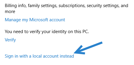 Windows 10 switch to local account