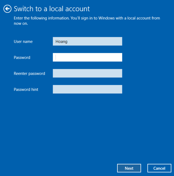 Windows 10 offline account