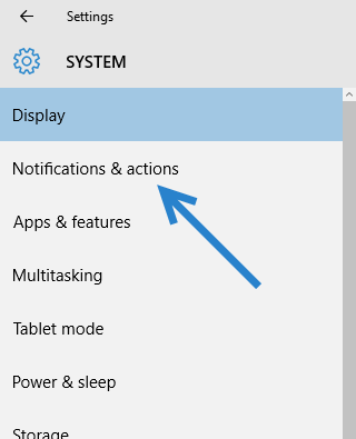 Windows 10 Notifications and actions