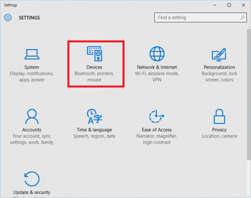 Windows 10 Devices Settings