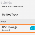 Firefox OS – Settings – Storage – USB Storage Enabled