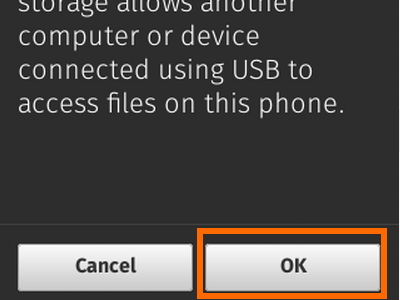 Firefox OS - Settings - Storage - USB Storage - OK