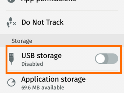 Firefox OS - Settings - Storage - USB Storage