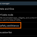 Samsung Galaxy – Settings – General – Safety Assistance