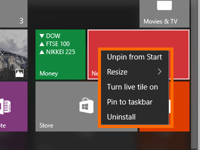 Windows 10 - App with Statis Tile - Options