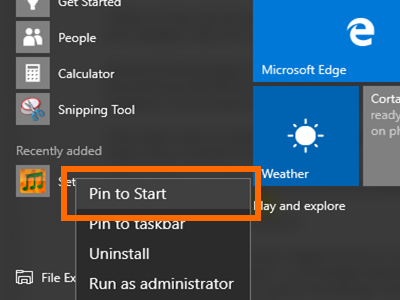 Windows 10 - Choose Pin to Start