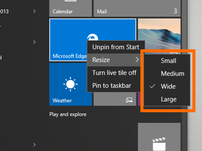 Windows 10 - Resize Option - Choose Size