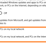 Windows 10 – Start – Settings – Choose How Updates are delivered – Choose where to get – local or local and internet