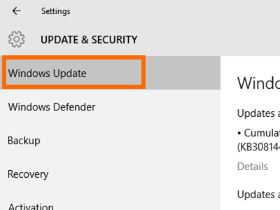 Windows 10 - Start - Settings - Update and Security - Windows Update