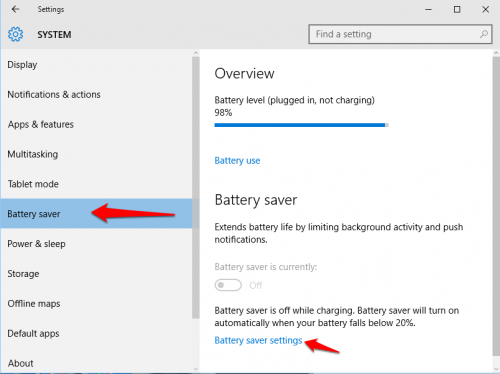 Windows 10 Battery Saver