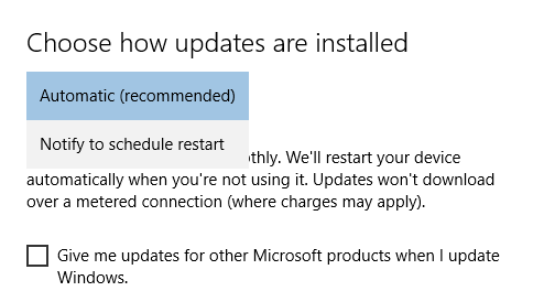 Windows 10 auto updates settings