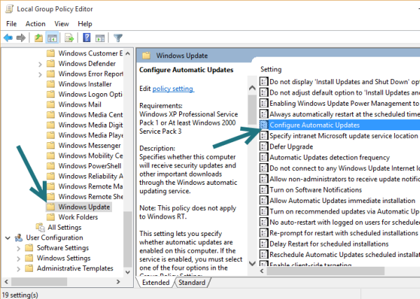 Windows 10 Group Policy Editor Configure Automatic Updates