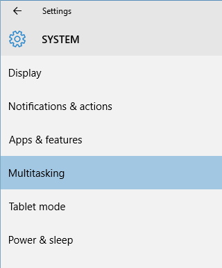 Windows 10 Multitasking setting