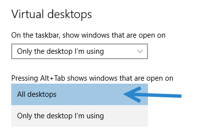 Windows 10 virtual desktop settings