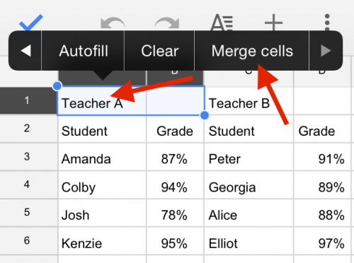 Google Sheets Merge Cells