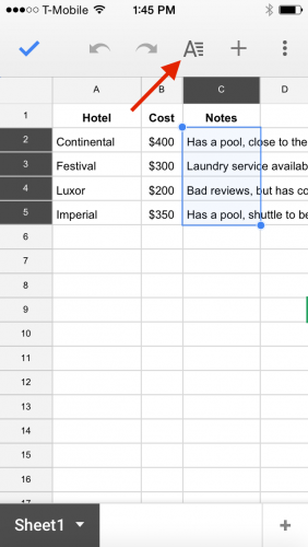 Google Sheets Wrap Text