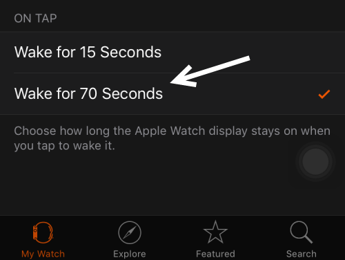 Apple Watch Screen Time-Out Setting