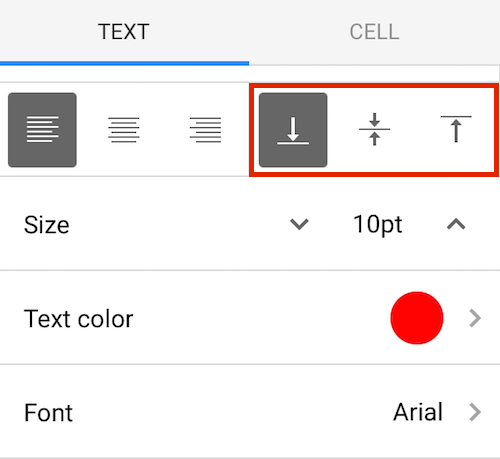 Google Sheets Mobile Vertical Align