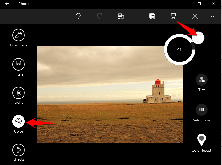Windows 10 Photos Adjust Color