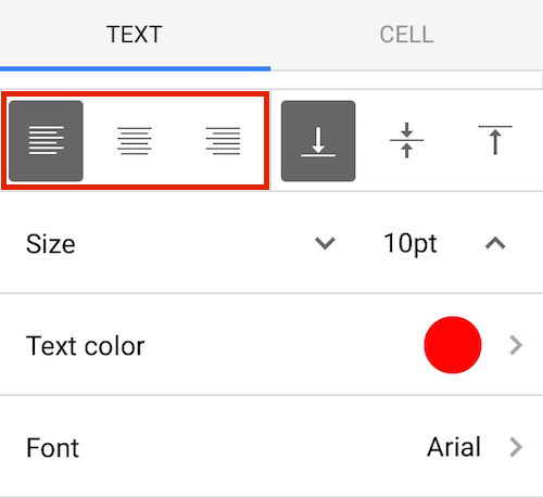 Google Sheets Mobile Horizontal Align