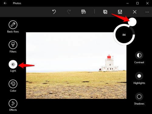 Windows 10 Fotografii Editare luminozitate