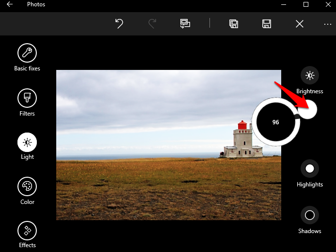 Windows 10 photos edit brightness