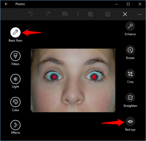 Windows 10 Photos Red Eye